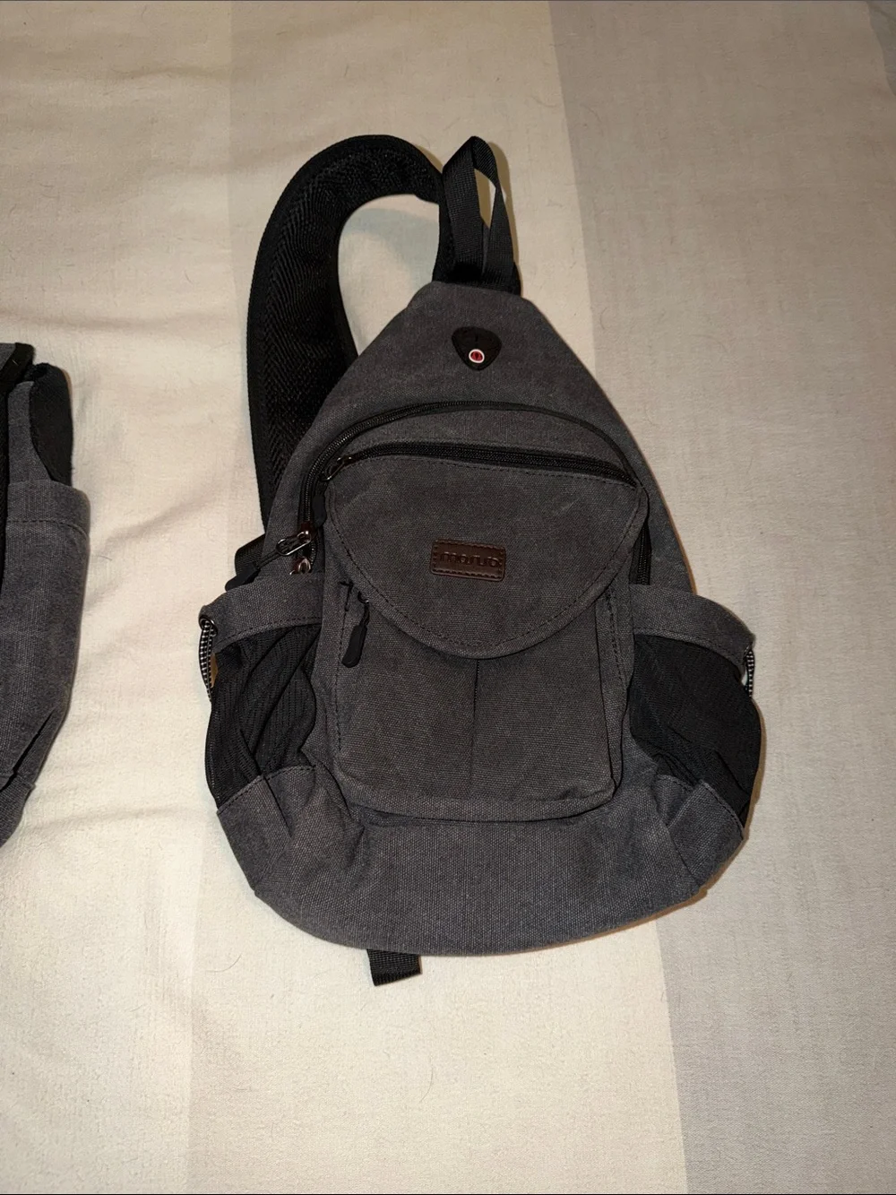 Amazon Gray Canvas Messenger and Sling Bag Set with Brown Accents (set of 2)